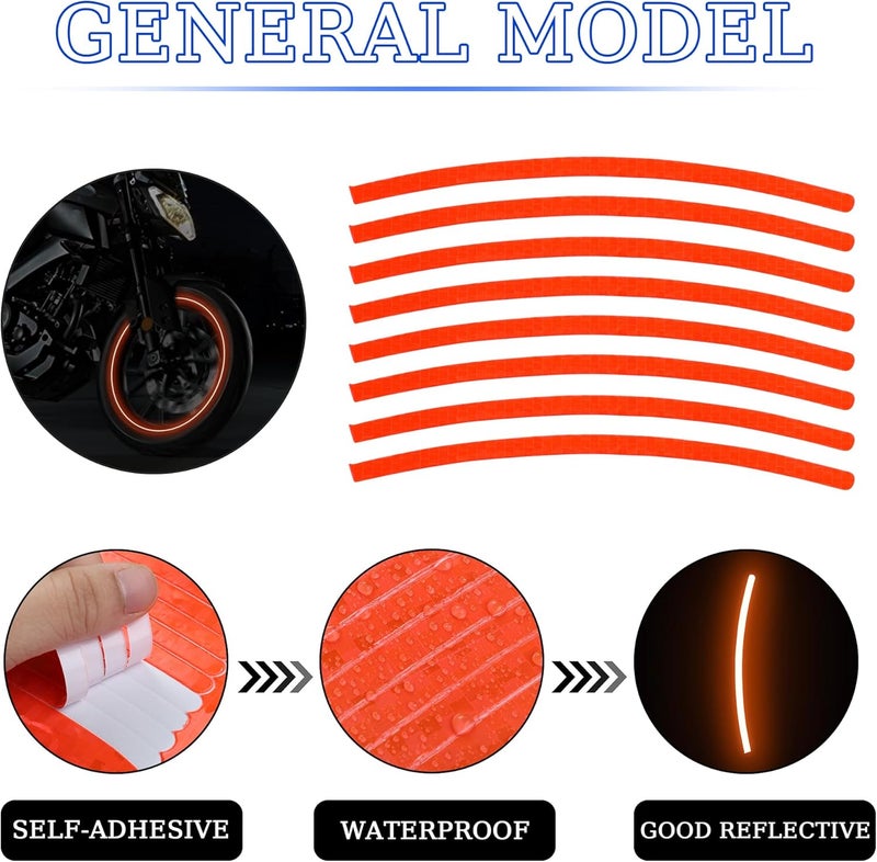 TOMALL 40pcs Reflective Wheel Rim Stripe Decals for Bicycle, Car, Cycling, Bike, Motorcycle - Night Reflective Safety Decoration Stripe Universal Rim Stickers (Orange) - Image 3